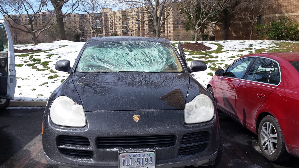 porsche with flying ice damage porsche with flying ice damage