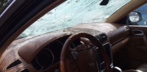 Broken windshield of Porsche